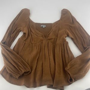 🌞 Wishlist Apparel Brown Flutter Sleeve V Neck Blouse Top